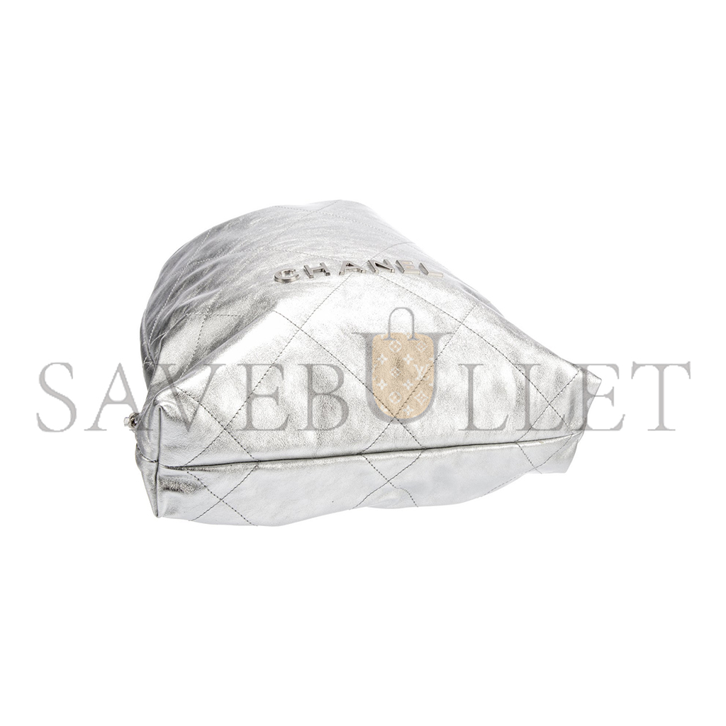 CHANEL MASTER METALLIC CALFSKIN QUILTED CHANEL 22 BACKPACK SILVER (34*29*10.5cm)